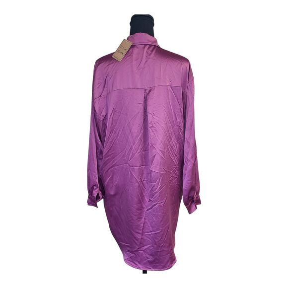 Style Rack Purple Pink Satin Button-Down Collared Shirt Dress Women’s Size Small - Picture 2 of 9